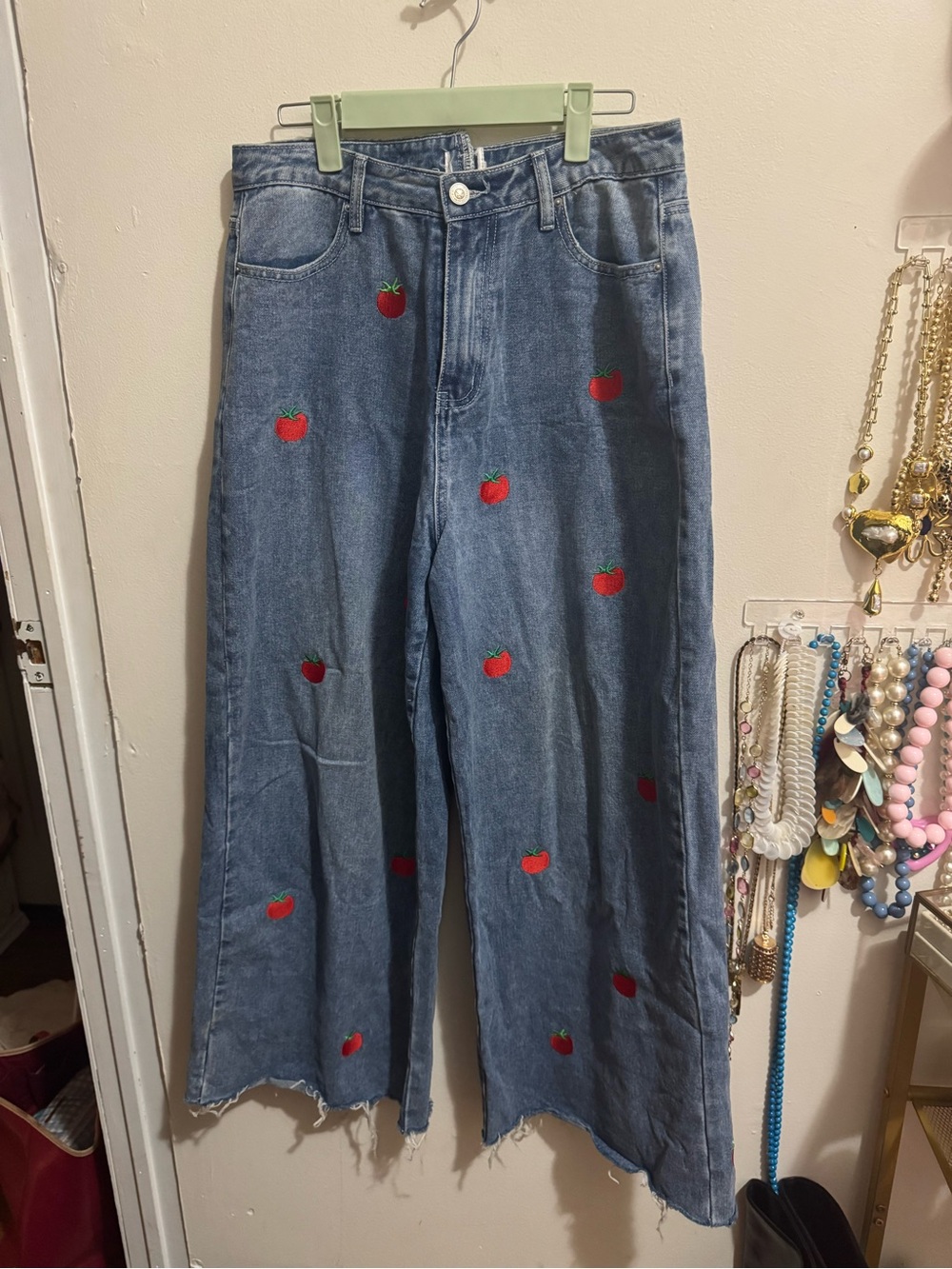 Custom Embroidered Wide-Leg Tomato Jeans